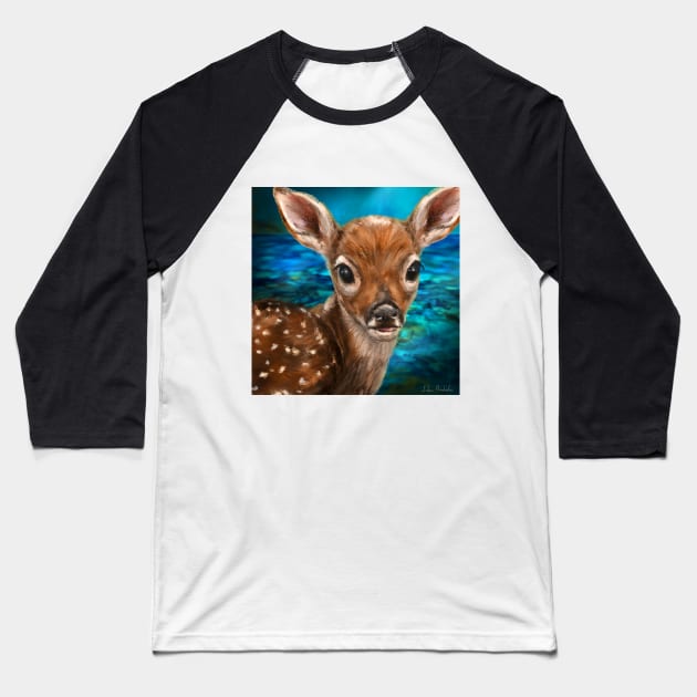 Cute White Tailed Deer - Digital Painting Baseball T-Shirt by ibadishi